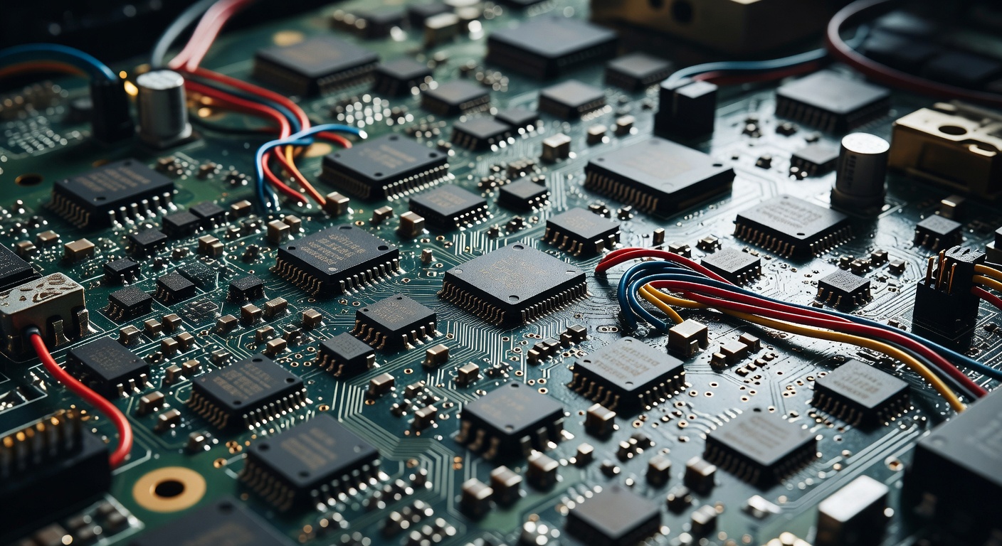 Circuit board macro shot representing a technology documentary