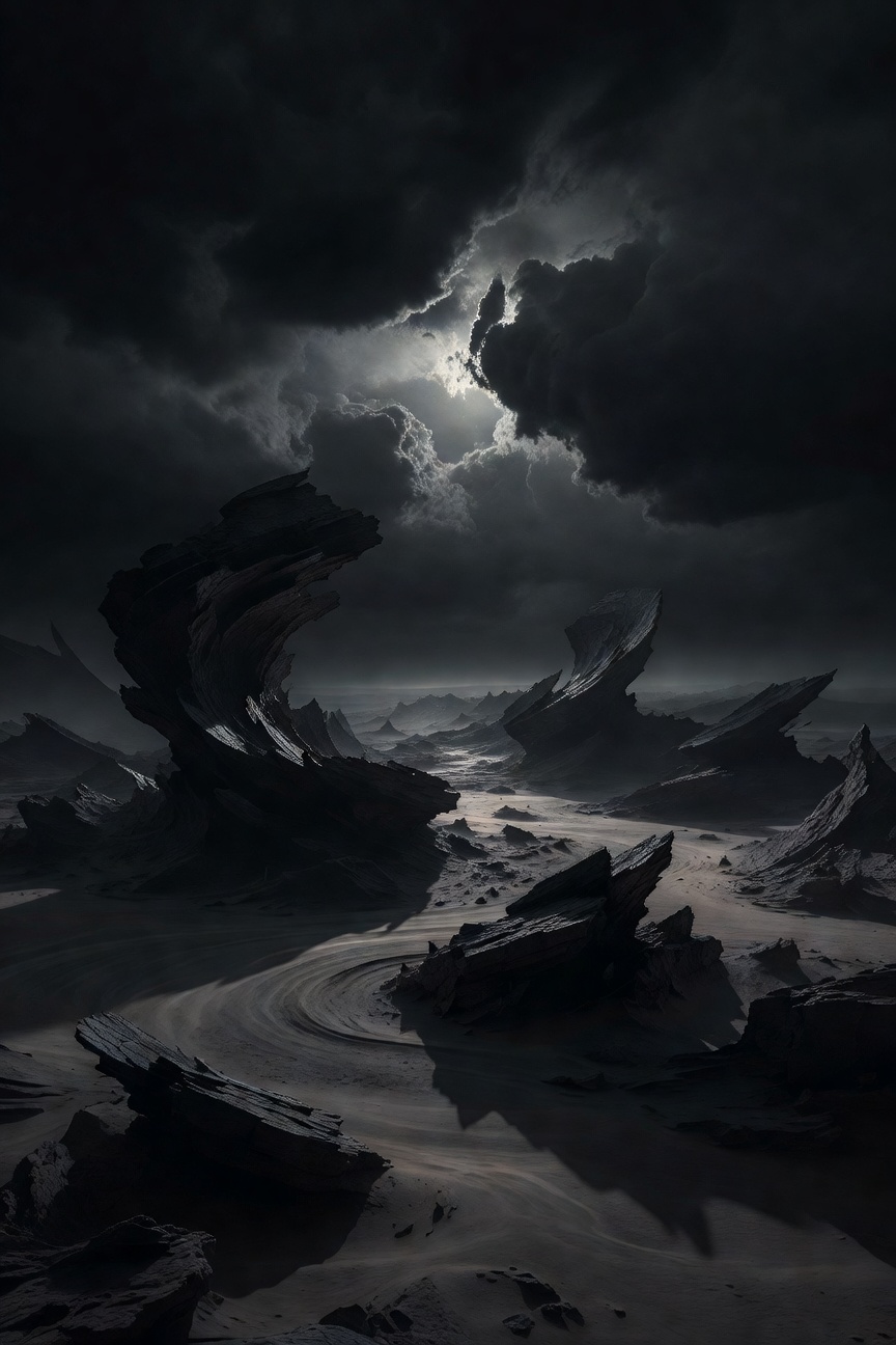 Dark dramatic movie poster featuring an abstract landscape