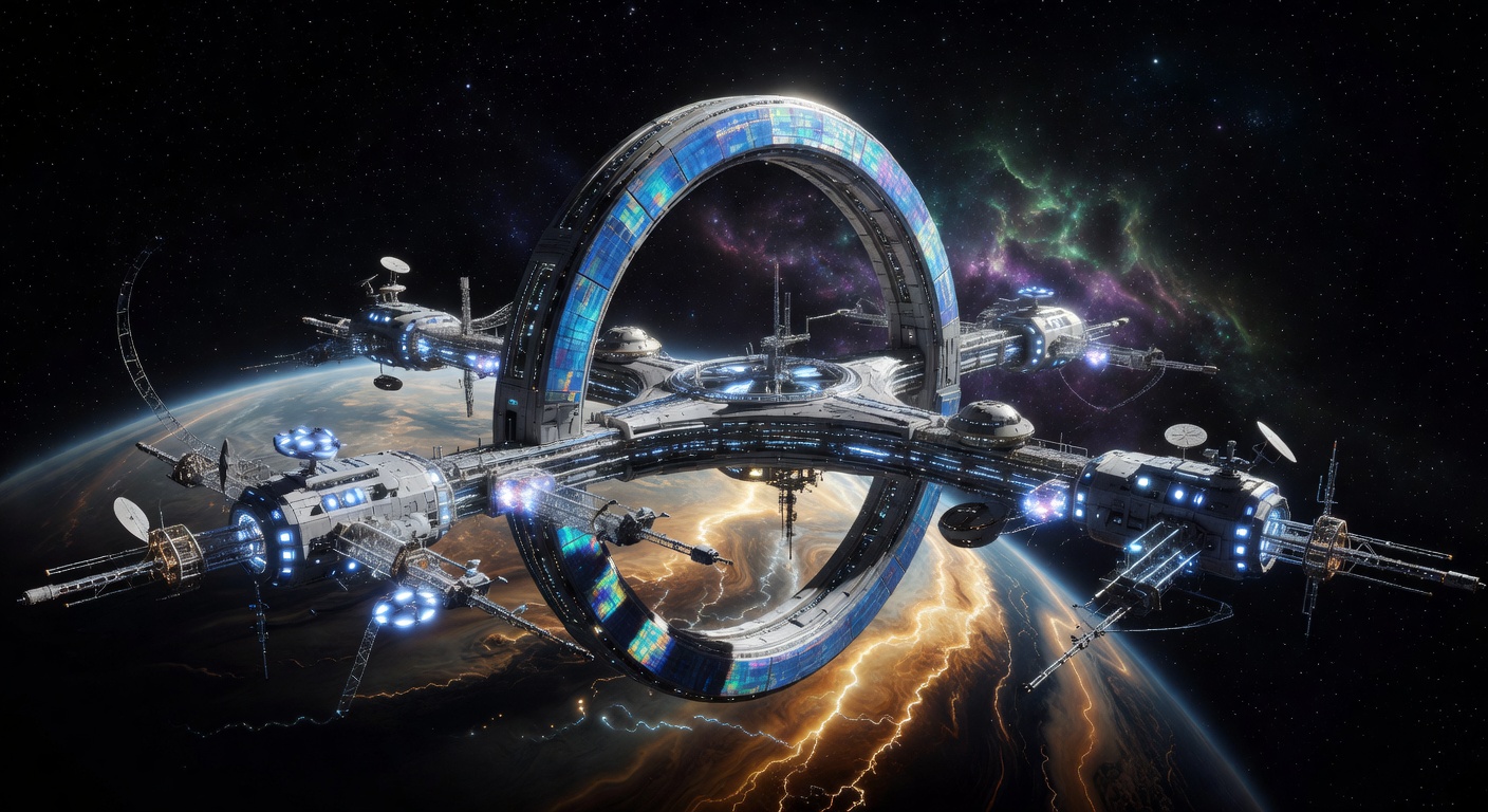 Futuristic space station orbital view for a sci-fi series