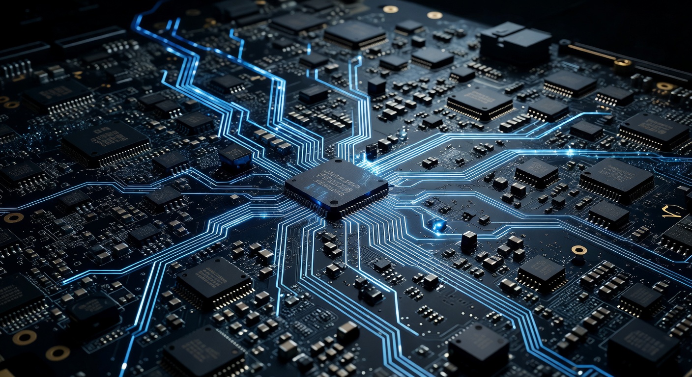 Tech thriller series cover with a glowing motherboard pattern