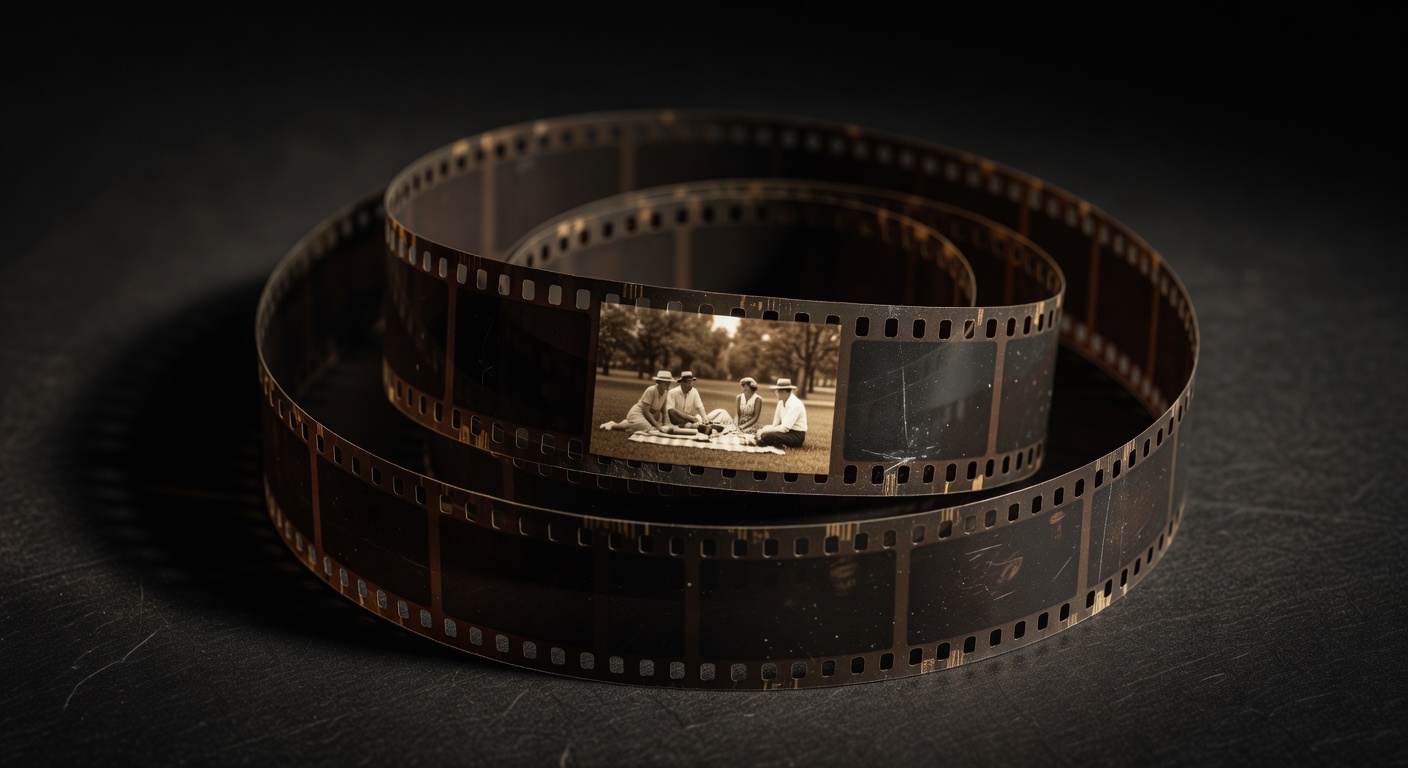 Vintage film strip roll on a dark background